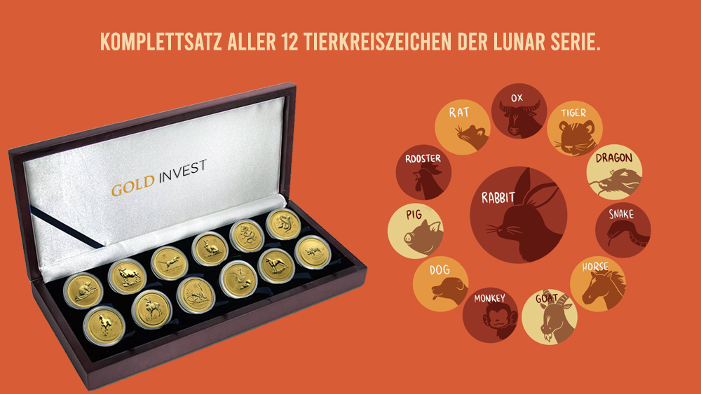 Etwas ganz besonderes aus Gold! Komplettsatz aller 12 Tierkreiszeichen der Lunar Serie.