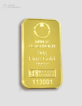 Goldbarren 50g Prägebarren Münze Österreich